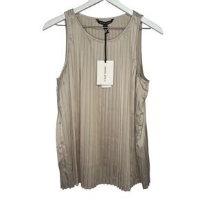 Stitch Fix 41 Hawthorn Pleated Satin Sleeveless Blouse Top Womens Small Beige